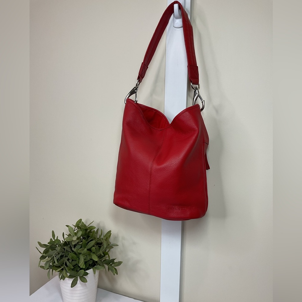 Stylish Red Leather Hobo Shoulder Bag